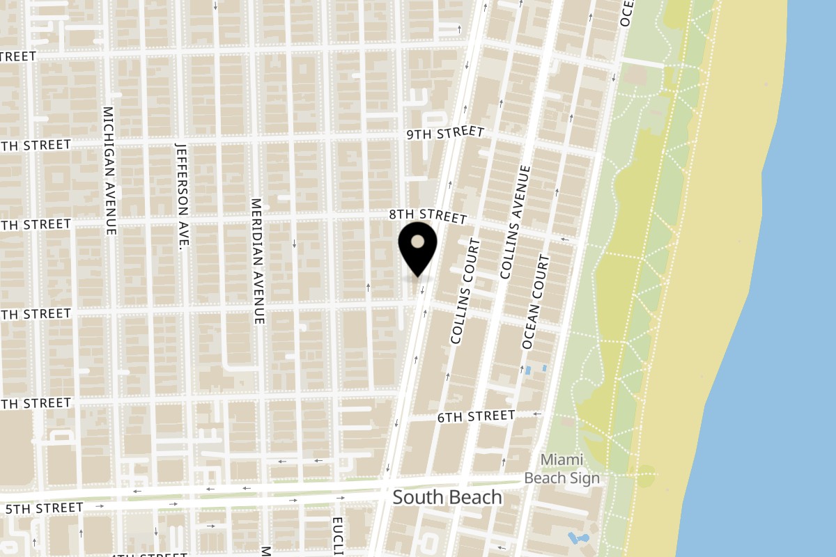 Map showing the location of Mama's Tacos on 710 Washington Ave Apt 3 in Miami Beach